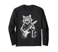 Angry Cat Playing Guitar Rock Fans and Music Lovers Long Sleeve T-Shirt