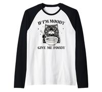 Angry Cat with Ramen Funny Moody Foodie Top Raglan Baseball Tee