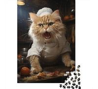 Angry Chef Cat Cooking 1000-Piece Puzzle for Adults, 52x38cm/1000pcs; Smooth White Card with Reduced Dust; for Progress Whenever Time Allows