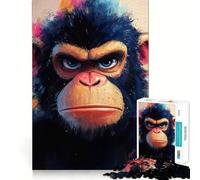 Angry Chimpanzee Portrait 1000 Piece Jigsaws for Adults Brain Recall Game Tight Interlock No Gaps Calming Mental Break Activity (38x26cm)