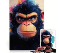 Angry Chimpanzee Portrait Jigsaw 1000 Pieces for Teenagers Mental Boost Game Firm Fit Secure Assembly Family Fun Night Activity (50x75cm)
