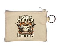Angry Coffee Cup Ready for Battle Key Chain Coin Purse Beige