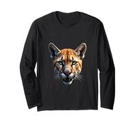Angry Cougar Head Roaring Wild Animal Mountain Art Long Sleeve T-Shirt