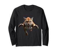Angry Cougar Head Roaring Wild Animal Mountain Art Long Sleeve T-Shirt