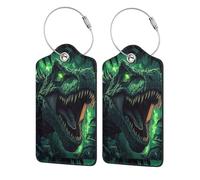 Angry Dinosaur with Green Eyes Luggage Tag for Suitcase 2 Pack Leather Luggage Tag with Privacy Flap Name Id Label and Metal Loop for Women Men Travel