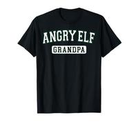 Angry Elf Grandpa Xmas Family Varsity White Green Letters T-Shirt