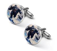 Angry Fighting Gorillas Mens Classic Cufflinks Custom Shirt Cuff Links Jewelry Accessories for Business Wedding 0.7" 0.8"