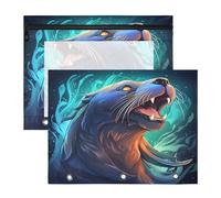 Angry Fired Animal Sea Lion 3 Ring Binder Clear Binders Pencil Pouches Bags Case(2 Pack)