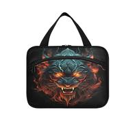 Angry Fired Animal Tiger Hanging Travel Toiletry Cosmetic Makeup Bag Large Capacity Foldable Storage Wash Bags for Women Girls Bathroom