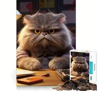 Angry Fluffy Cat Studying Jigsaw Puzzle1000 Pieces Mind Train Fun Clean Cut Sturdy Components Captivating Leisure for Cozy Indoors (50x75cm)