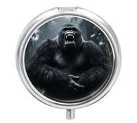 Angry Gorilla Pill Box 3 Compartment Metal Round Pill Case Travel Pill Organizer Small Portable Medicine Vitamin Container for Purse and Pocket to Hold Vitamins Supplements