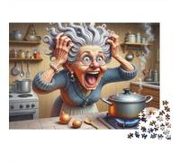 Angry Granny Cooking 1000 Piece Game Night Puzzle for Adults Crazy Woman Kitchen Pot Chaos Premium Thick Sturdy Vibrant Challenging Hard Stress Relief 52x38cm/1000pcs