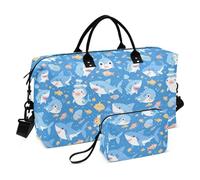 Angry Great White Shark Sky Blue Decorative Weekender Duffel Bag Gym Sports Carry with Adjustable Strap for Yoga Waterproof Bolsa de Gym para Mujer