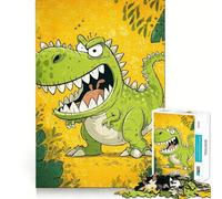 Angry Green Dinosaur Adults 1000 Piece Jigsaw Puzzle Memory Fun Game Clean Cut Sturdy Components Unique Gift for Stress Relief (50x75cm)