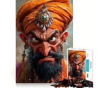 Angry Indian Man Portrait Puzzle for Adults 1000 Pieces Memory Play Game Firm Fit Secure Assembly Meaningful Connection Building Game (50x75cm)
