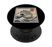Angry Kaiju Cat Monster In Great Sea Wave PopSockets Adhesive PopGrip