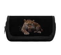 Angry Leopard Cute Double Pencil Case Large Capacity Portable Pen Pouch with Zippered