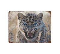 Angry Leopard Decorative Signs Metal Art Plaques with Rust Vintage Horizontal Tin Plate for Home Farm Yard 11.8"x15.7"