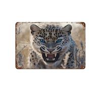Angry Leopard Decorative Signs Metal Art Plaques with Rust Vintage Horizontal Tin Plate for Home Farm Yard 7.9"x11.8"
