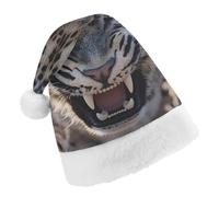 Angry Leopard Funny Santa Hat for Women Men Red Christmas Hats Classic Party Headwear