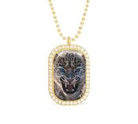 Angry Leopard Necklace Gift for Women White Diamond Necklaces Sparkling Rectangular Pendant with Chain