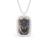 Angry Leopard Necklace Gift for Women White Diamond Necklaces Sparkling Rectangular Pendant with Chain