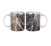 Angry Leopard White Coffee Mug with Handle Personalized Ceramic Cup Gift for Men Women