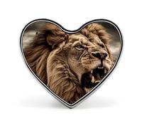 Angry Lion Badges Heart with Button Design, Personalized Picture Pin Brooches, Heart Badge Holders for Decorate Hat Shirt Clothing Bag Accessories