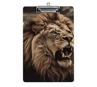 Angry Lion Clipboard, A4 Acrylic Clipboard with Hanging Hole, Ultra-Light Clip Board - Holds 100 Sheets, Shatterproof Document Holder for Office, 12.5" X 8.5"