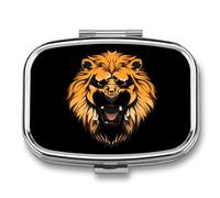 Angry Lion Head Travel Pill Organizer 2 Compartments Pill Case Pill Box Containers for Purse Pocket