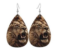 Angry Lion Leather Earrings Dangle Drop for Women Lightweight Teardrop Dangle Earrings Jewelry Fashion Pendant and Valentine Birthday Party Gift
