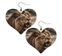 Angry Lion Leather Earrings for Women Heart Earrings Lightweight Dangle Drop Earrings Cute Jewelry Gift