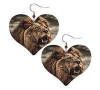 Angry Lion Leather Earrings for Women Heart Earrings Lightweight Dangle Drop Earrings Cute Jewelry Gift