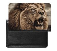 Angry Lion Passport Holder with 3 Card Slots, Portable PU Leather Travel Wallet, Slim Protective Cover for Passport, ID, Credit Cards