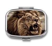 Angry Lion Pill Box 2 Compartment - Small Metal Medicine Organizer Portable Pill Case for Purse Pocket Travel Vitamin Organizer for Men Women, BPA-Free