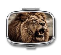 Angry Lion Pill Box for Pocket Square Pill Box 2 Compartment Decorative Portable Travel Pill Holder Tablet Vitamin Organizer Mini Pill Case