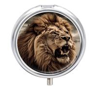 Angry Lion Pill Box Medicine Pill Organizer 3 Compartment Daily Pill Case Small Pill Container Round Pill Holder Travel Pill Box Metal Pill Case for Purse Pocket