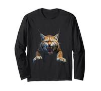 Angry Lynx Head Roaring Wild Animal Forest Art Long Sleeve T-Shirt