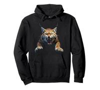 Angry Lynx Head Roaring Wild Animal Forest Art Pullover Hoodie