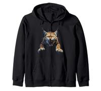 Angry Lynx Head Roaring Wild Animal Forest Art Zip Hoodie