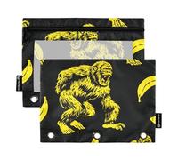 Angry Monsters Bananas Black Yellow Zippered Binder pouching with Clear Window Pencil Bag Large and Sturdy 3 Hole Binder for Office School Supplies Cosmetics Multicolored 2 PCS