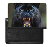 Angry Panthers Leather Passport Holder ID Card Protector Portable Cover Case Travel Wallet for Men Women
