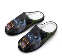Angry Panthers Men's Cotton Slippers Indoor House Shoes Warm Gift for Travel Bedroom Hotel 9-10（42-43）