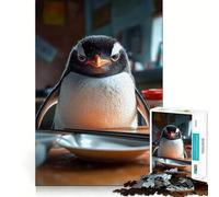 Angry Penguin at The Table Jigsaw 1000 Pieces for Teenagers Memory Train Fun Clean Seamless Connection Relaxing Indoor Group Activity (38x26cm)