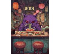 Angry Purple Cat Romen Japan Dish - A4 Wall Art Poster Featuring Cute Cats Perfect for Home or Office Decor Brings Joy and Warmth to Any Room with Feline Fun