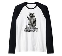 Angry Raccoon yelling "Where's My Coffee?!" Raglan Baseball Tee