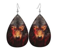 Angry Red Wolf Teardrop Leather Earrings, Women'S Accessories, Versatile Earrings Suitable For Commuting And Travel.