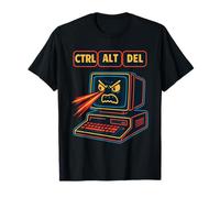 Angry Retro Computer Ctrl Alt Del Laser Eyes T-Shirt