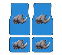 Angry Rhino Print Car Foot Mat 4-Piece Set For Cars/Trucks/Vans, Easy Clean & Quick Install