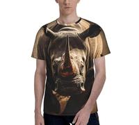 Angry Rhino Print Men Short Sleeve Crew Neck T-Shirt Stylish Casual Summer Various Occasions Wear Black